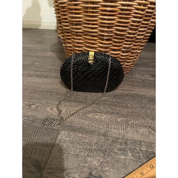 Accessory Lady Vanessa Black Wicker Coated Woven Chain Purse Clutch vintage - Picture 9 of 10